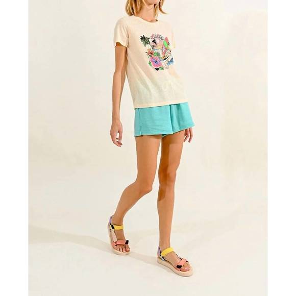 NEW MOLLY BRACKEN exotic bay graphic top in offwhite - Picture 2 of 4